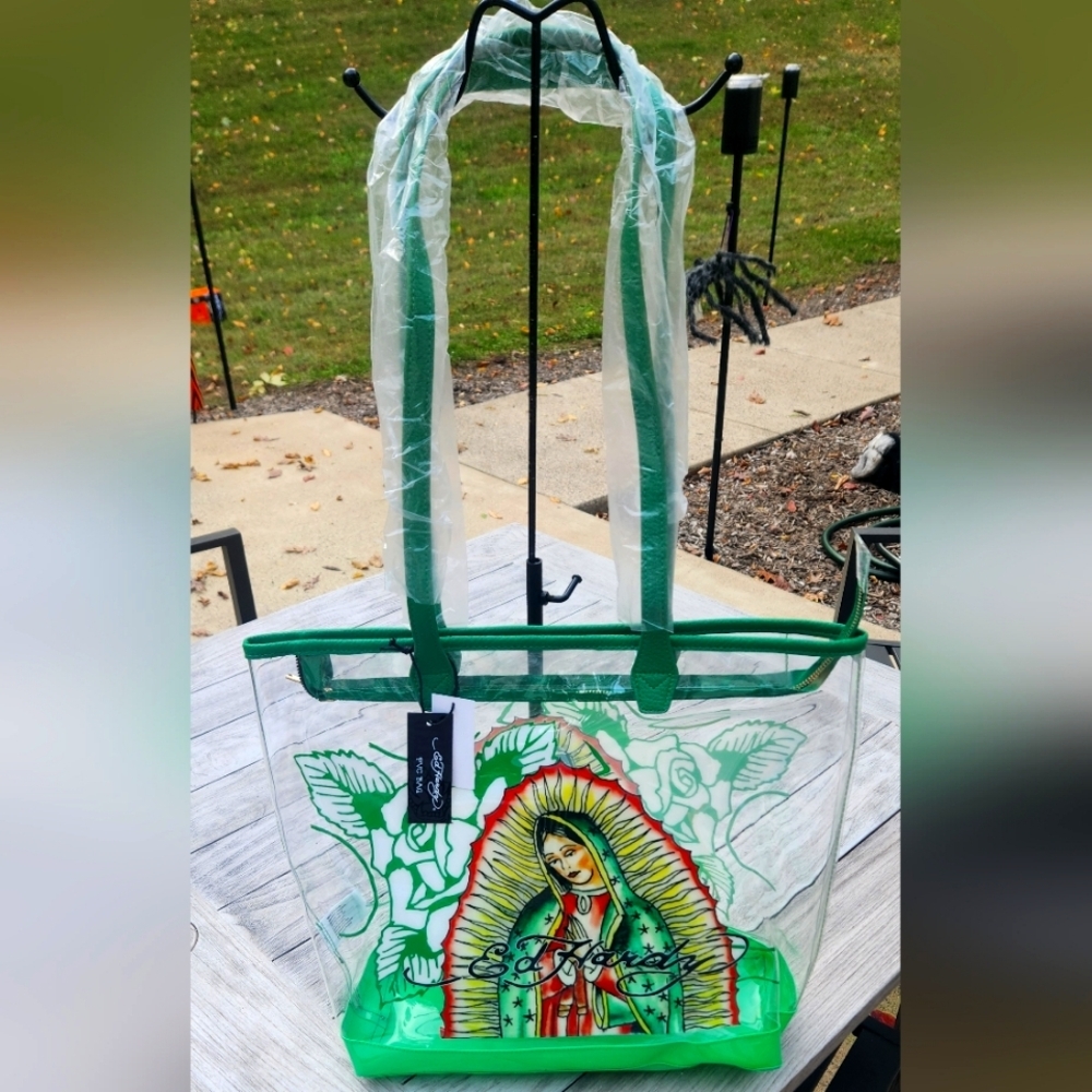 Ed Hardy Clear tote Green Mary NWT